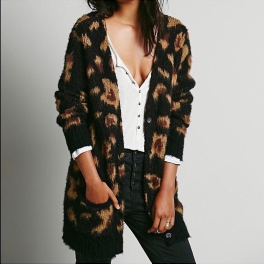 Free People Wool blend Cheetah Print Cardigan